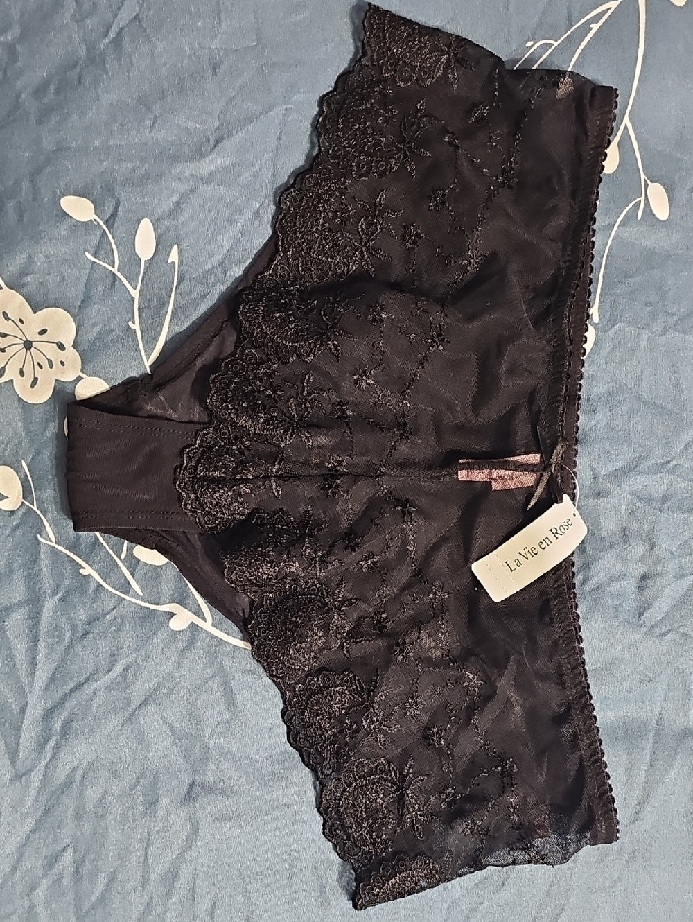 La Vie En Rose Black Lace Boyshort Panty